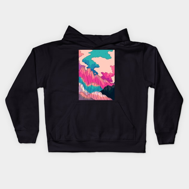 The pink and blue peaks Kids Hoodie by Swadeillustrations